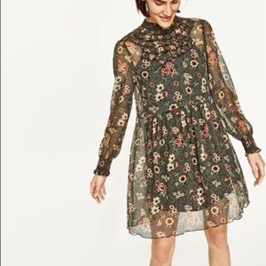 ZARA Sheer floral dress with chest frills